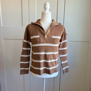 Laundry By Shelli Segal Brown/Tan and Cream Striped Turtleneck Sweater | XS
